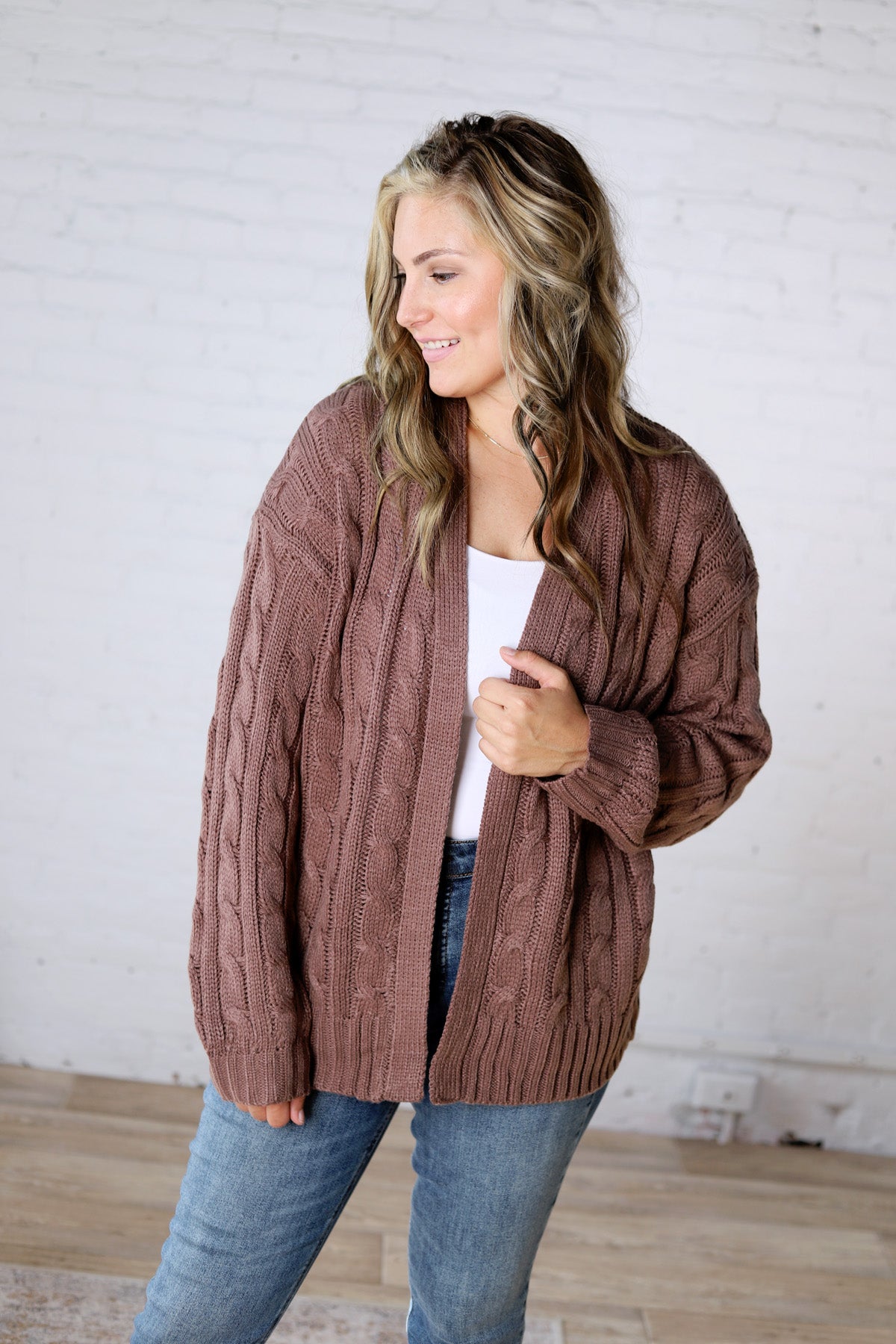 Tinsley Chunky Cable Knit Cardigan - Choco