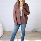 Tinsley Chunky Cable Knit Cardigan - Choco