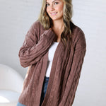 Tinsley Chunky Cable Knit Cardigan - Choco