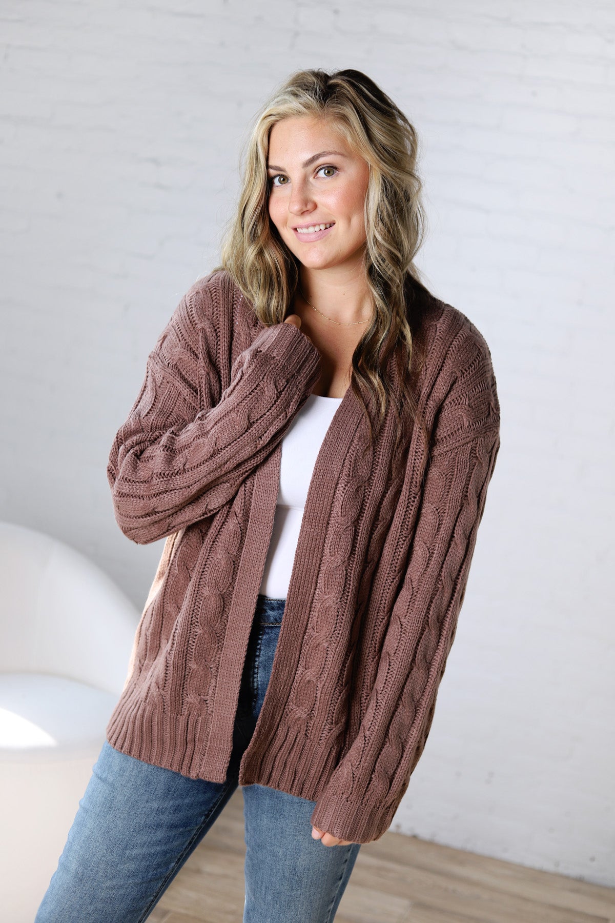 Tinsley Chunky Cable Knit Cardigan - Choco