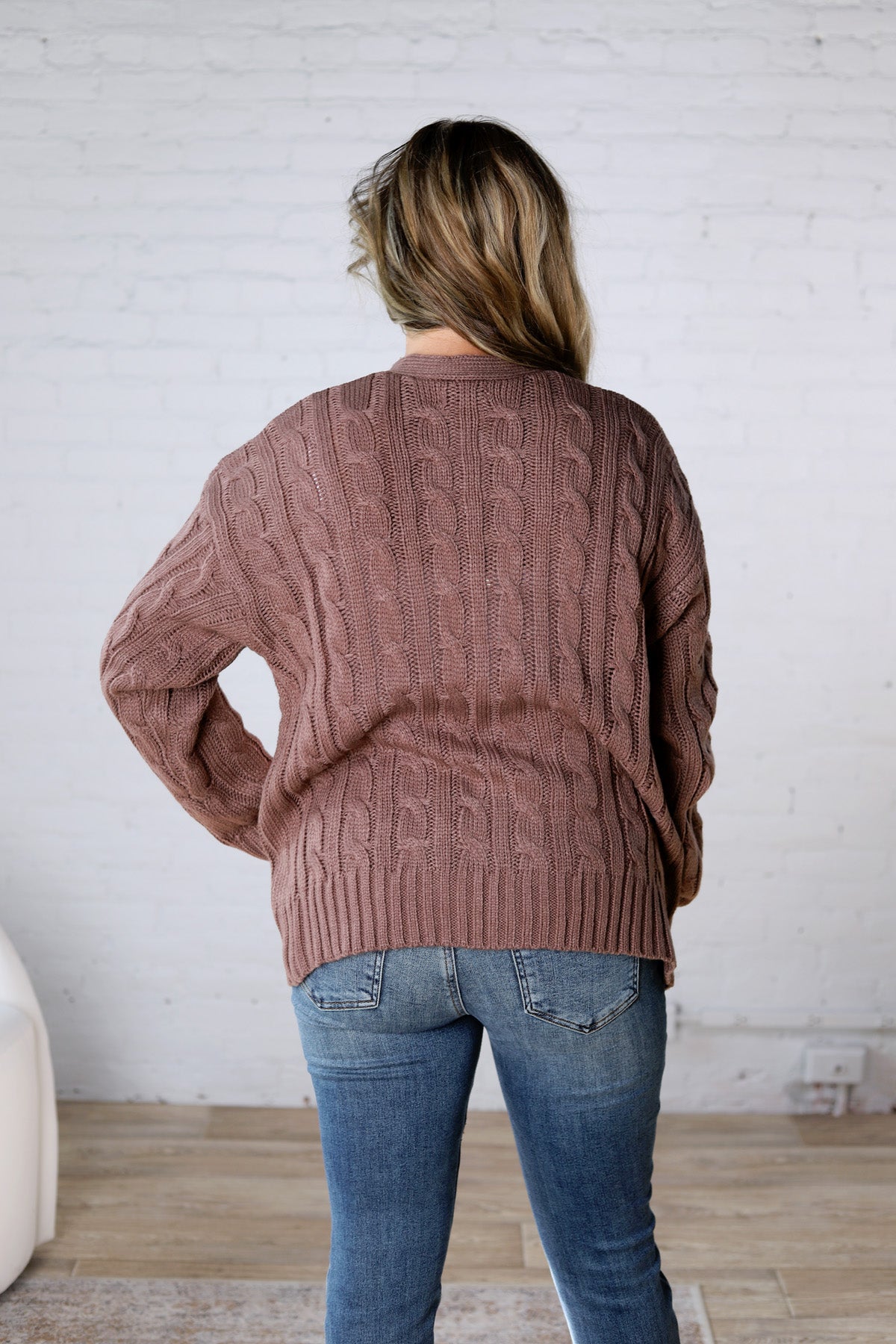 Tinsley Chunky Cable Knit Cardigan - Choco