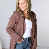 Tinsley Chunky Cable Knit Cardigan - Choco