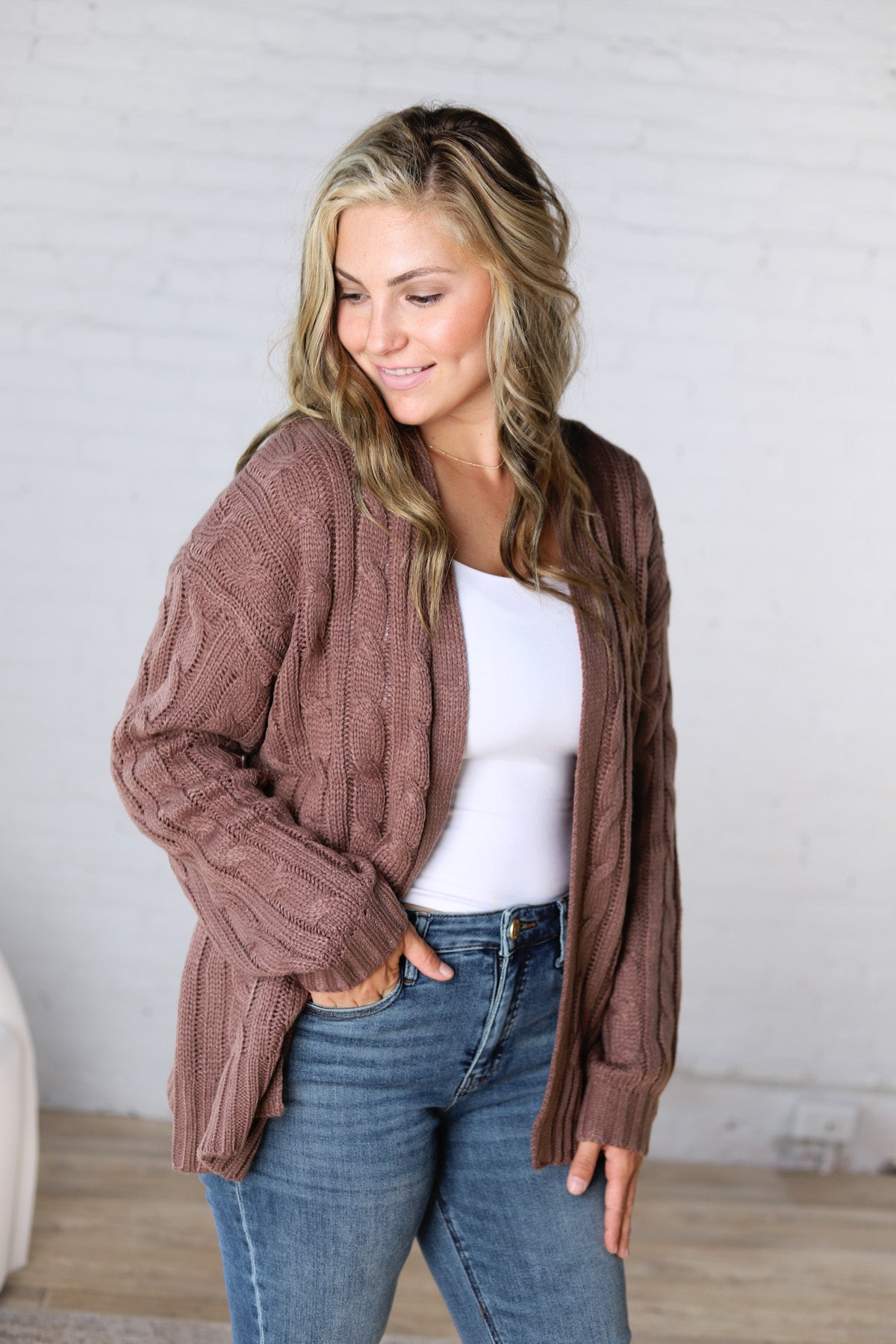 Tinsley Chunky Cable Knit Cardigan - Choco