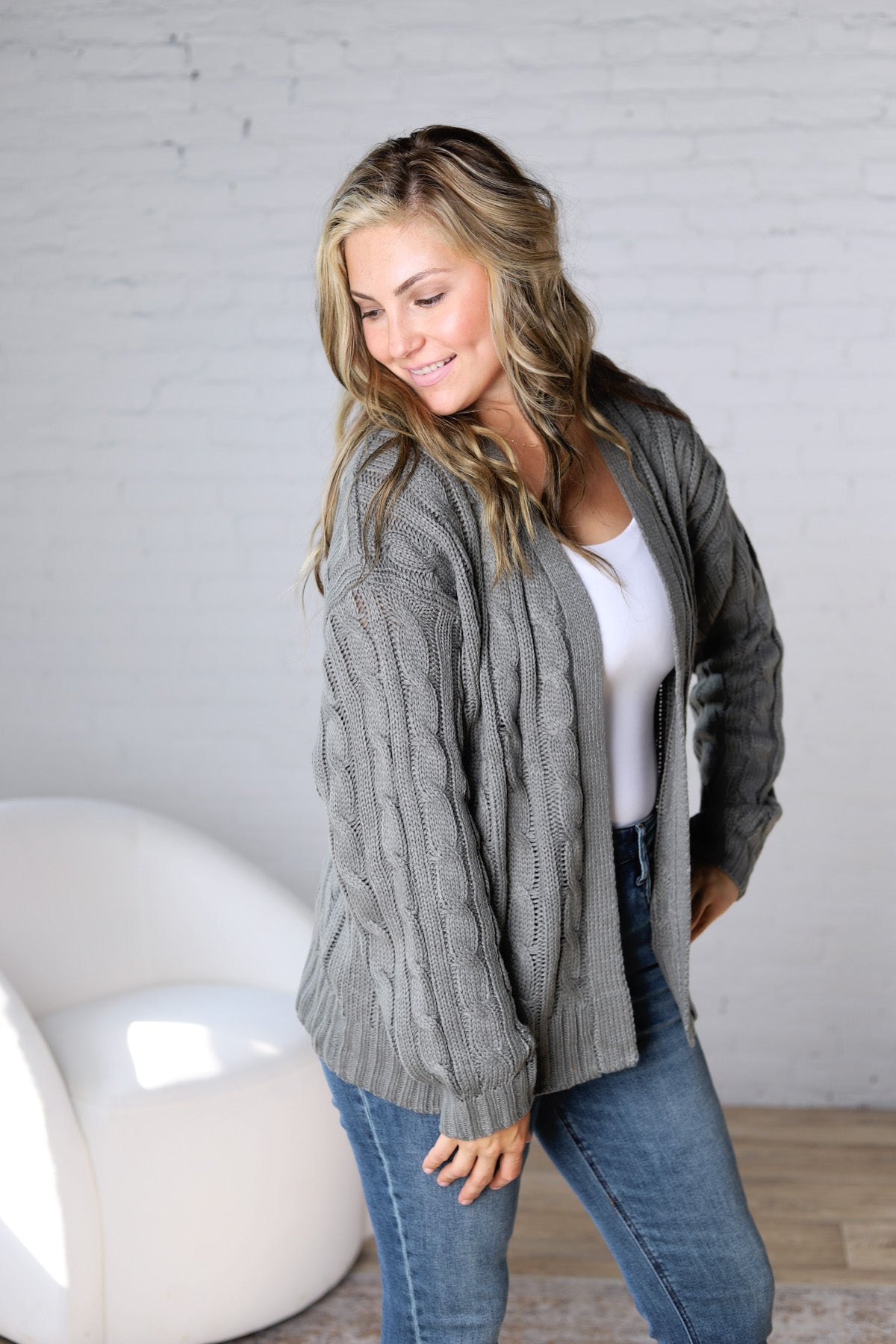 Tinsley Chunky Cable Knit Cardigan - Spruce