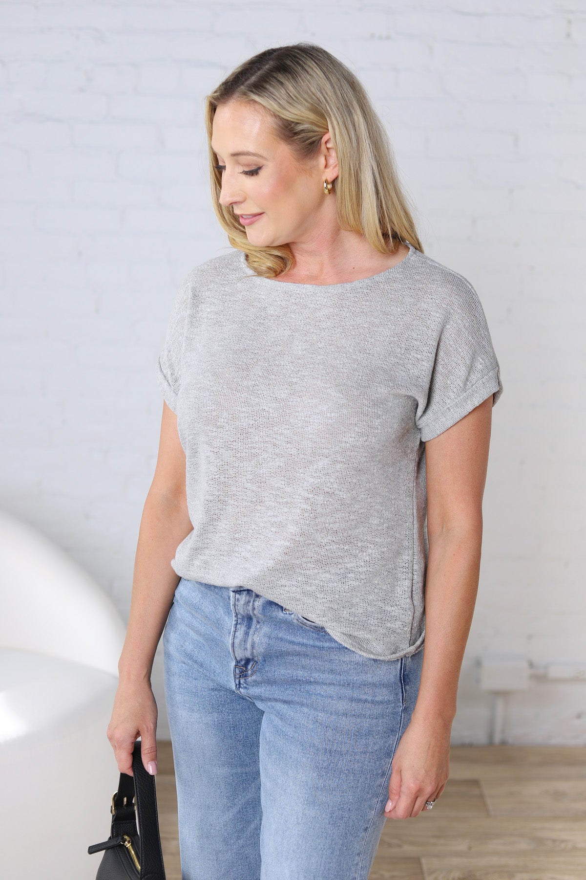 Tisha Round Neck Short Sleeve Top - H Grey