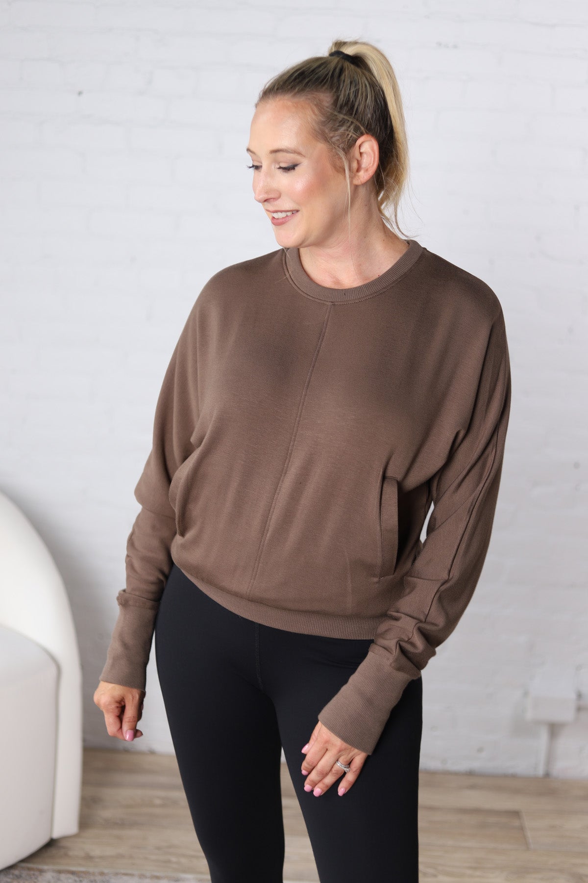 Tonia Brushed Dolman Crew Neck - Java