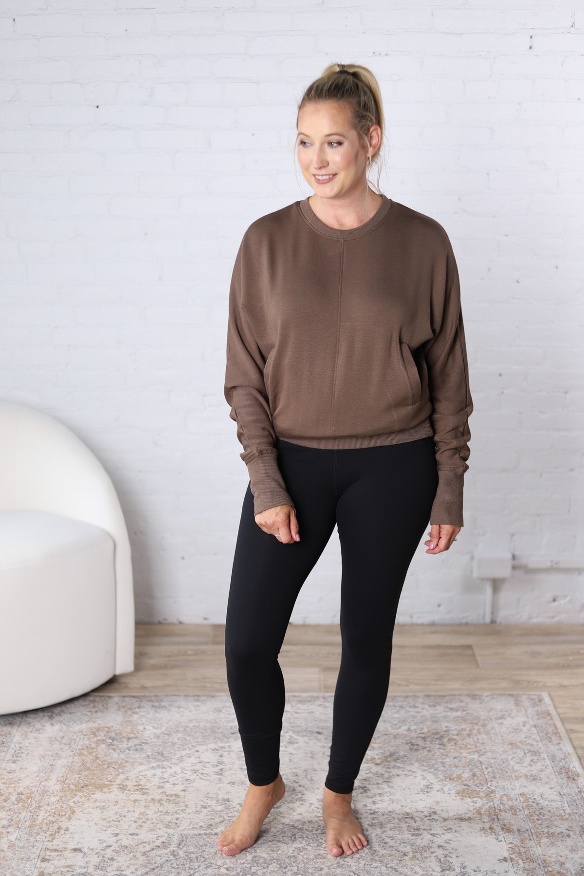 Tonia Brushed Dolman Crew Neck - Java