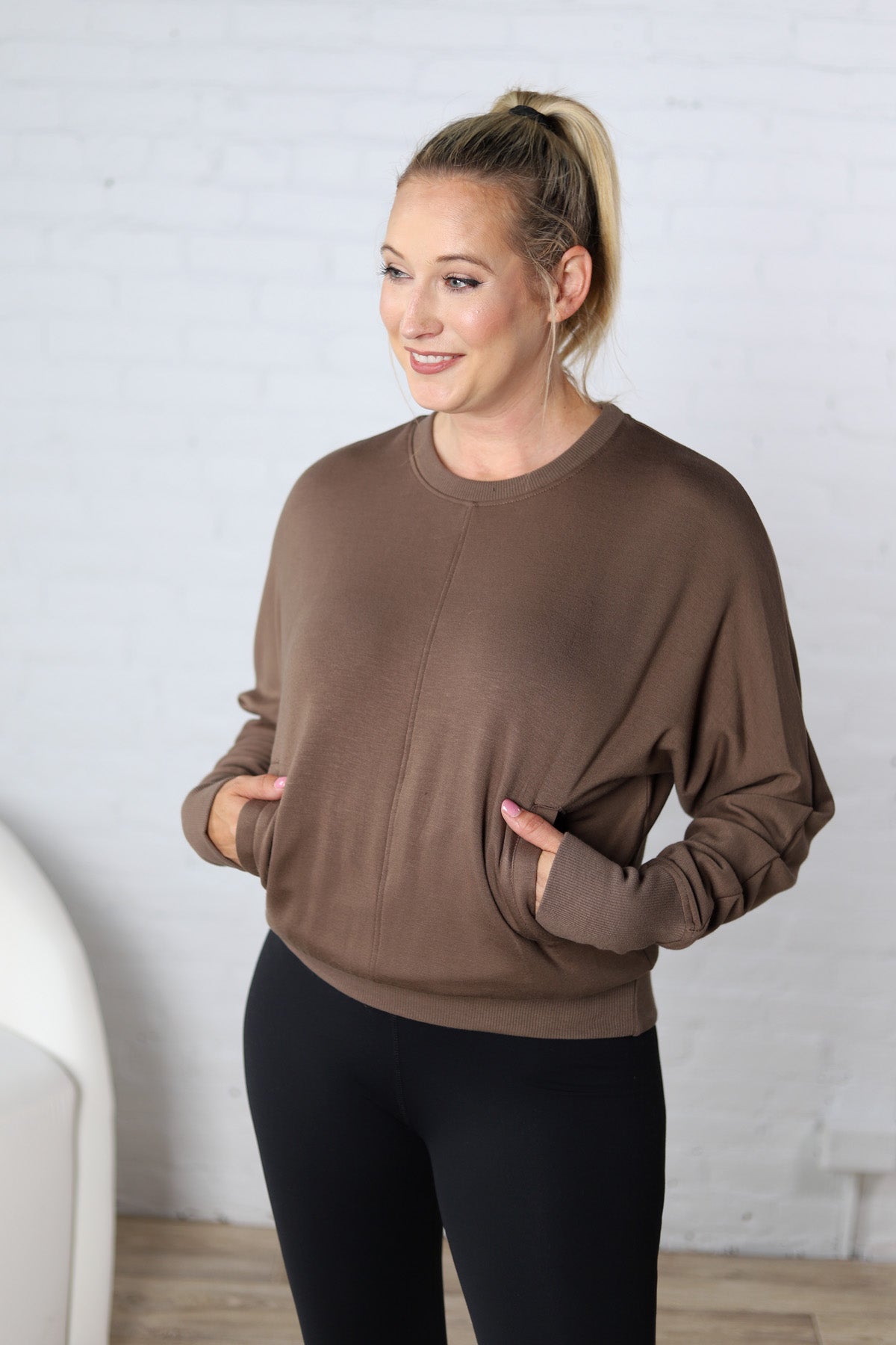 Tonia Brushed Dolman Crew Neck - Java