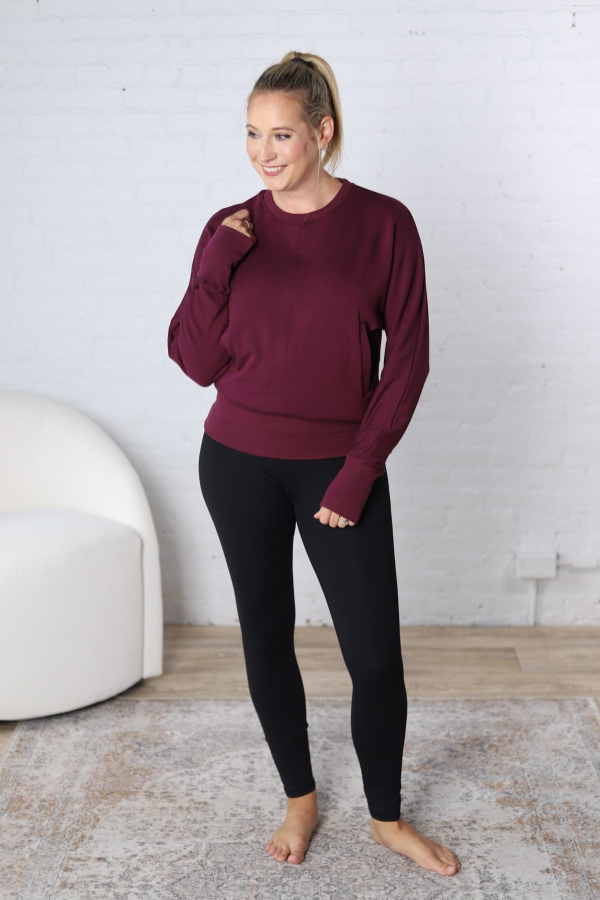 Tonia Brushed Dolman Crew Neck - Plum