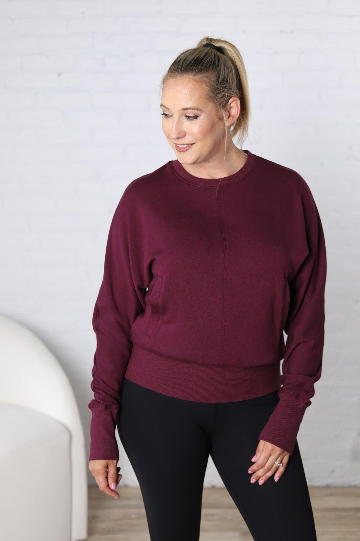 Tonia Brushed Dolman Crew Neck - Plum