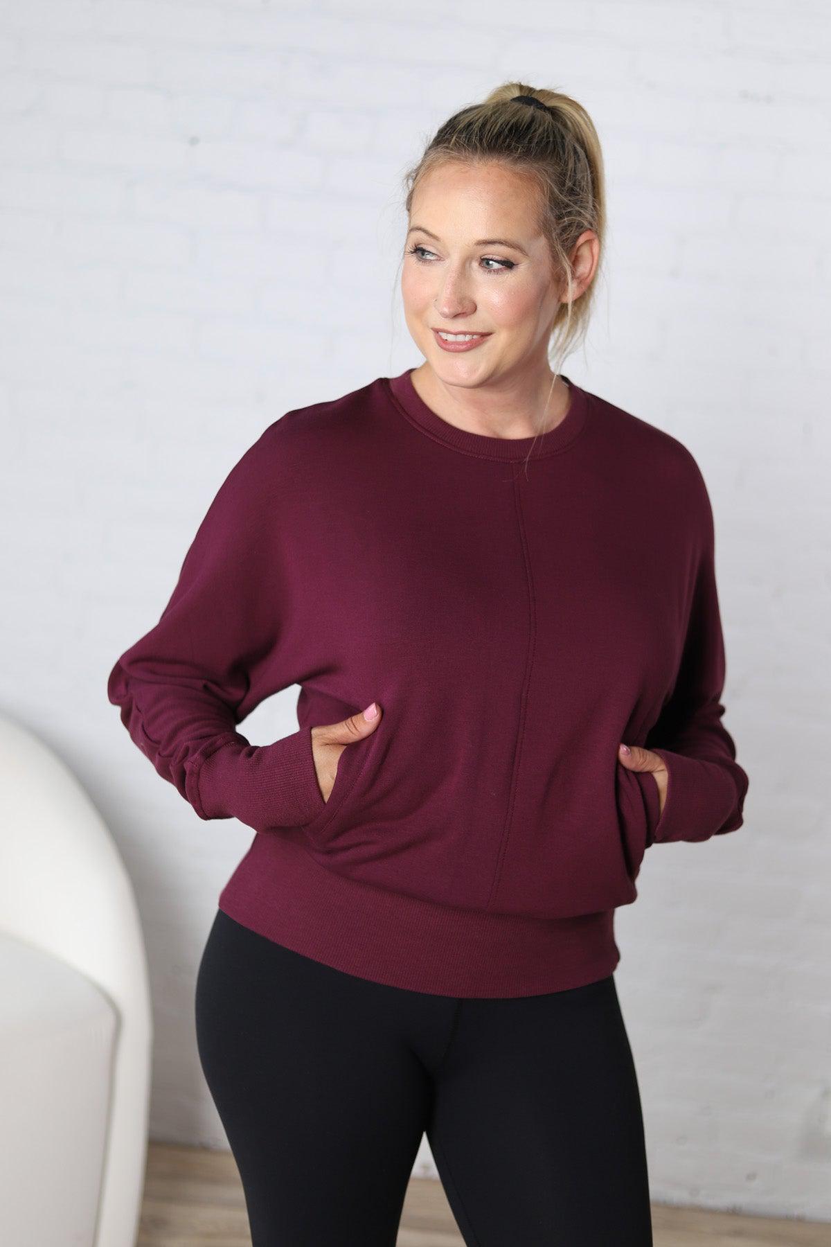 Tonia Brushed Dolman Crew Neck - Plum