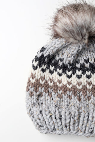 Tova Fair Isle Beanie | Grey Marble + Taupe | Adult