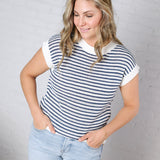 Tove Textured Stripe Sweater Top - Ivory/Navy
