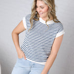 Tove Textured Stripe Sweater Top - Ivory/Navy
