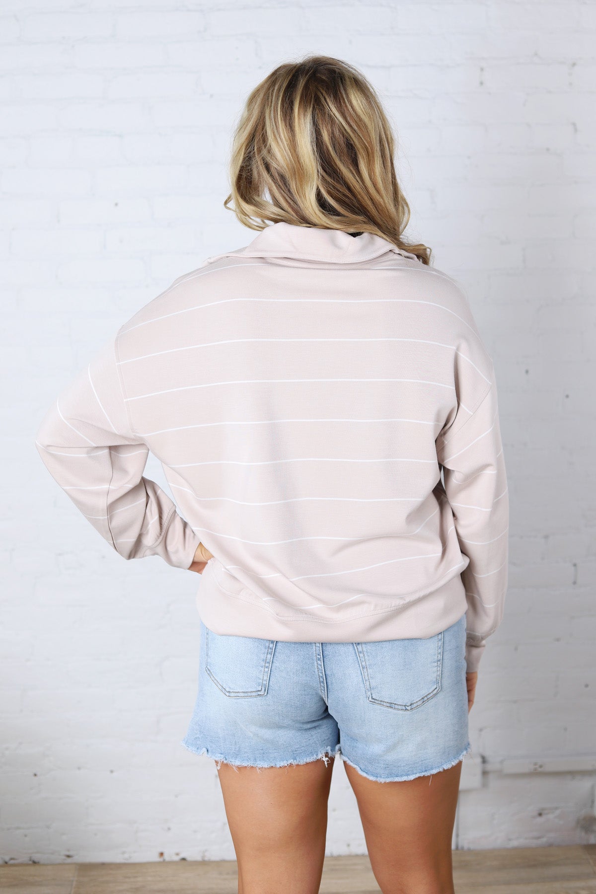 Townes Modal Luxe Stripe Quarter Zip - Mocha/Cream