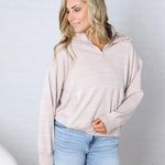 Townes Modal Luxe Stripe Quarter Zip - Mocha/Cream