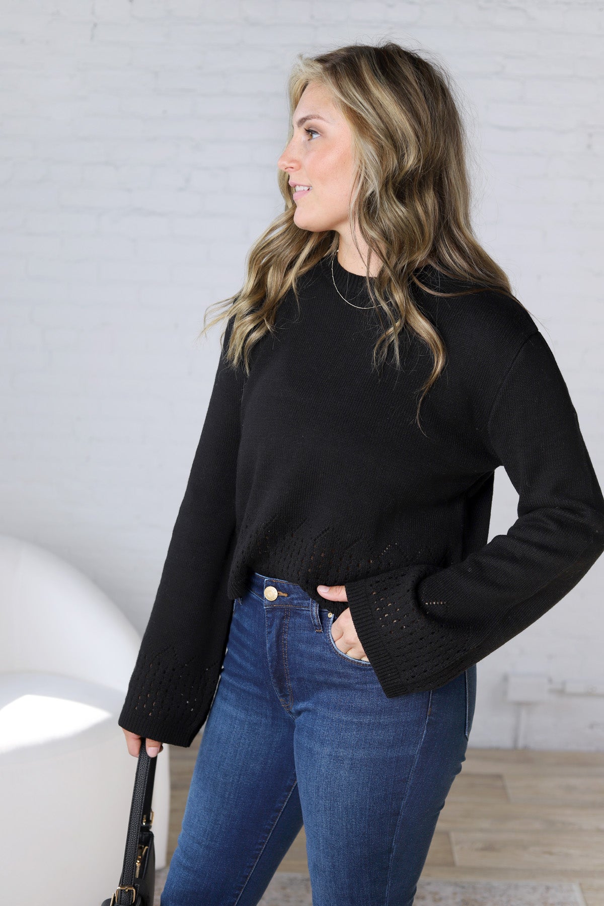 Trinity Eyelet Detailed Sweater - Black