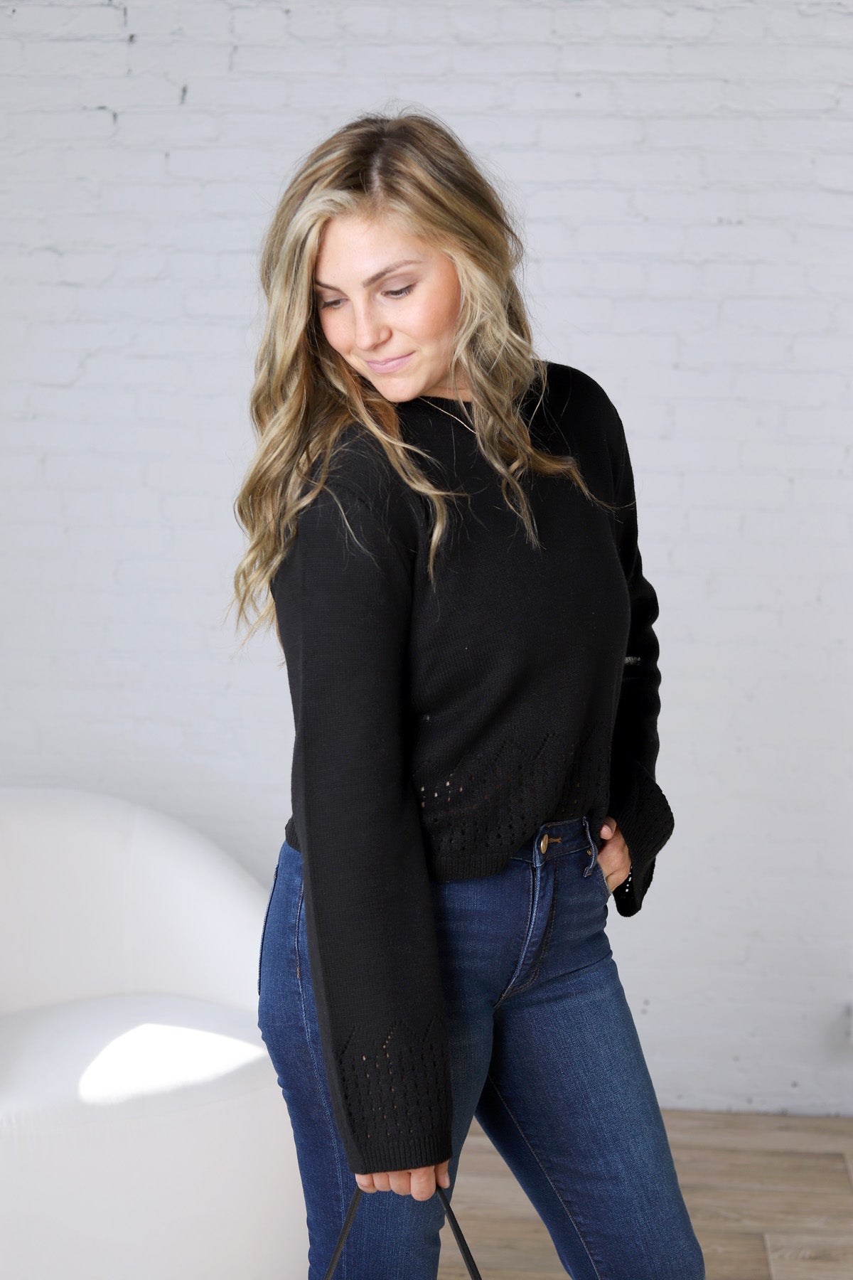 Trinity Eyelet Detailed Sweater - Black