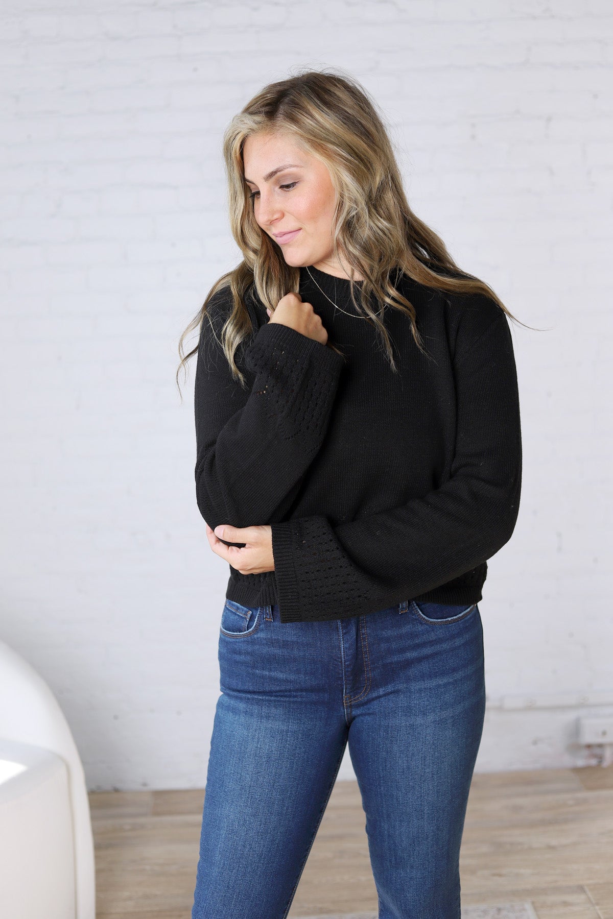 Trinity Eyelet Detailed Sweater - Black