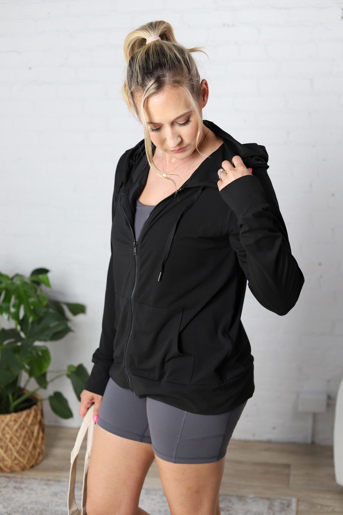 Trista Soft Athletic Hoodie Zip-Up - Black - FINAL SALE