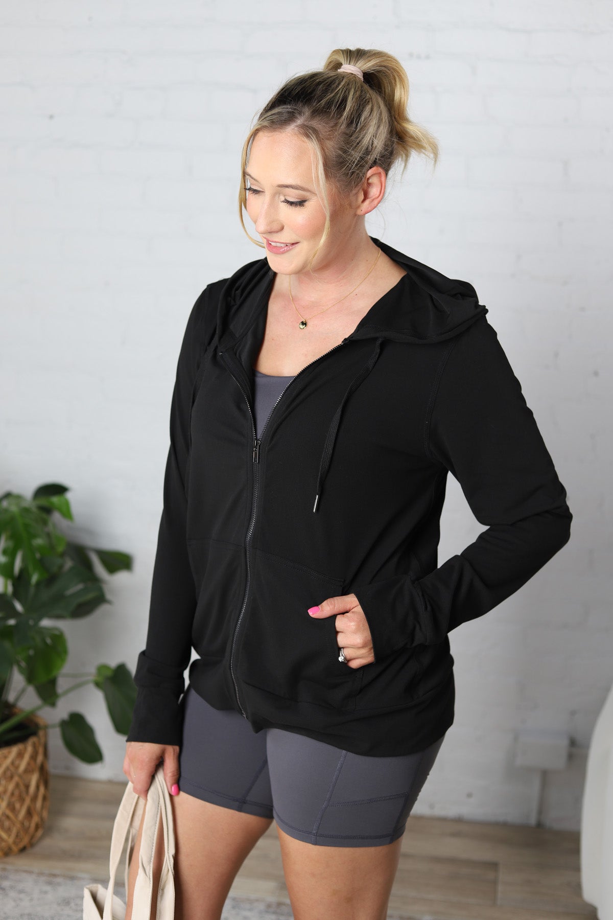 Trista Soft Athletic Hoodie Zip-Up - Black - FINAL SALE