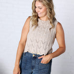 Tristyn Knit Top with Scallop Hem - Beige