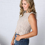 Tristyn Knit Top with Scallop Hem - Beige