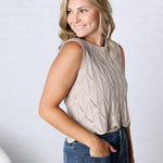 Tristyn Knit Top with Scallop Hem - Beige