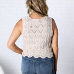 Tristyn Knit Top with Scallop Hem - Beige