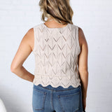 Tristyn Knit Top with Scallop Hem - Beige