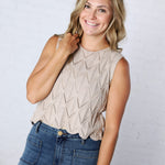 Tristyn Knit Top with Scallop Hem - Beige