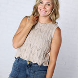 Tristyn Knit Top with Scallop Hem - Beige