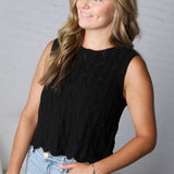 Tristyn Knit Top with Scallop Hem - Black