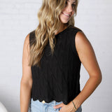 Tristyn Knit Top with Scallop Hem - Black