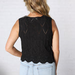 Tristyn Knit Top with Scallop Hem - Black