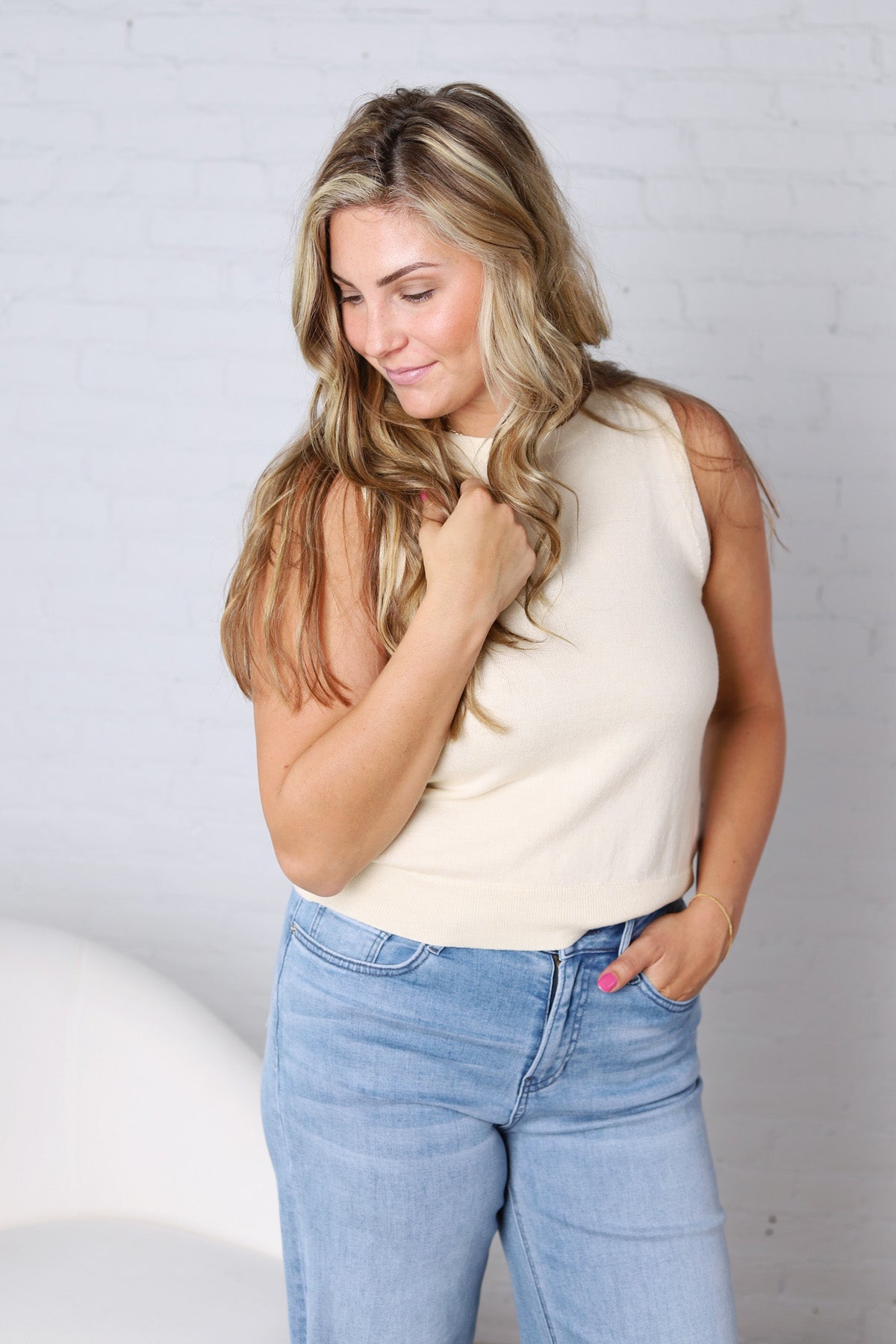 Tulia Lightweight Boatneck Sweater Tank - Butter