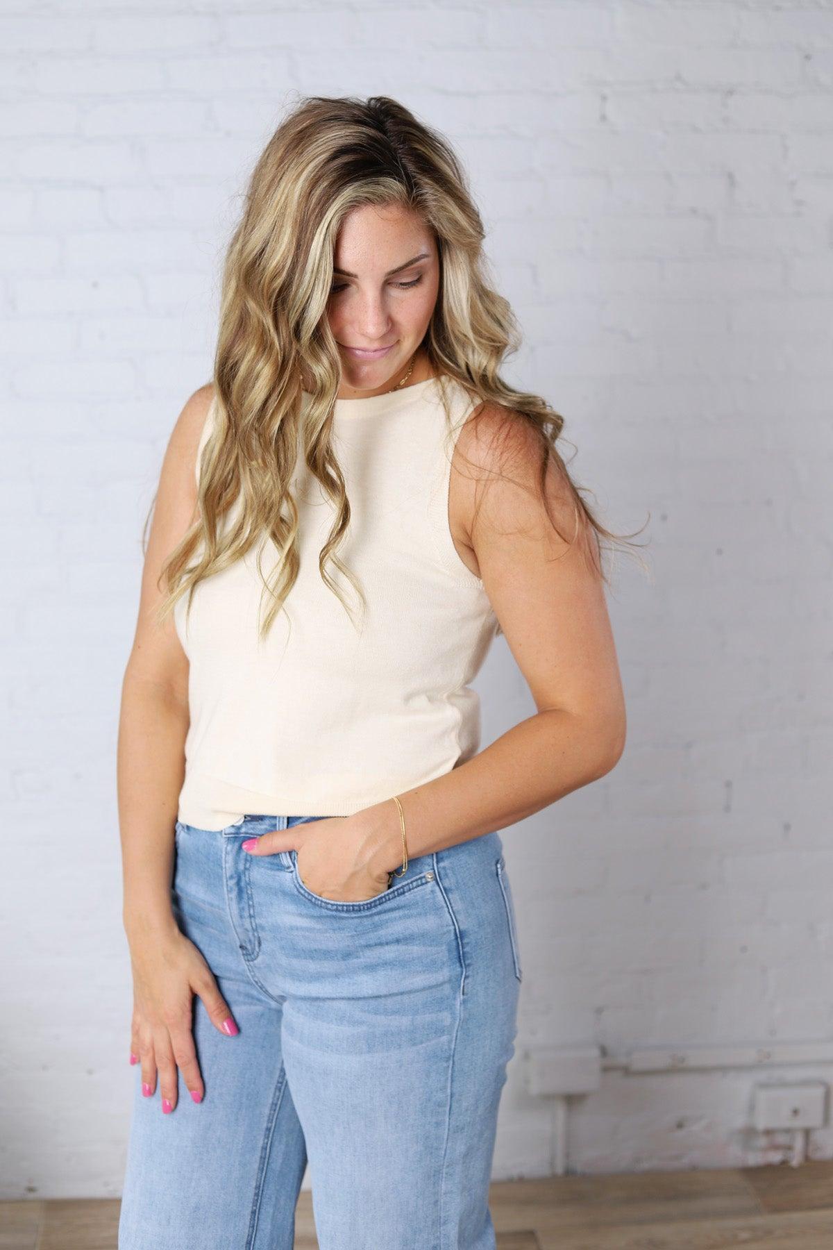 Tulia Lightweight Boatneck Sweater Tank - Butter