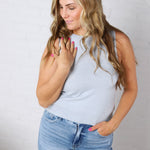 Tulia Lightweight Boatneck Sweater Tank - Dusty Blue