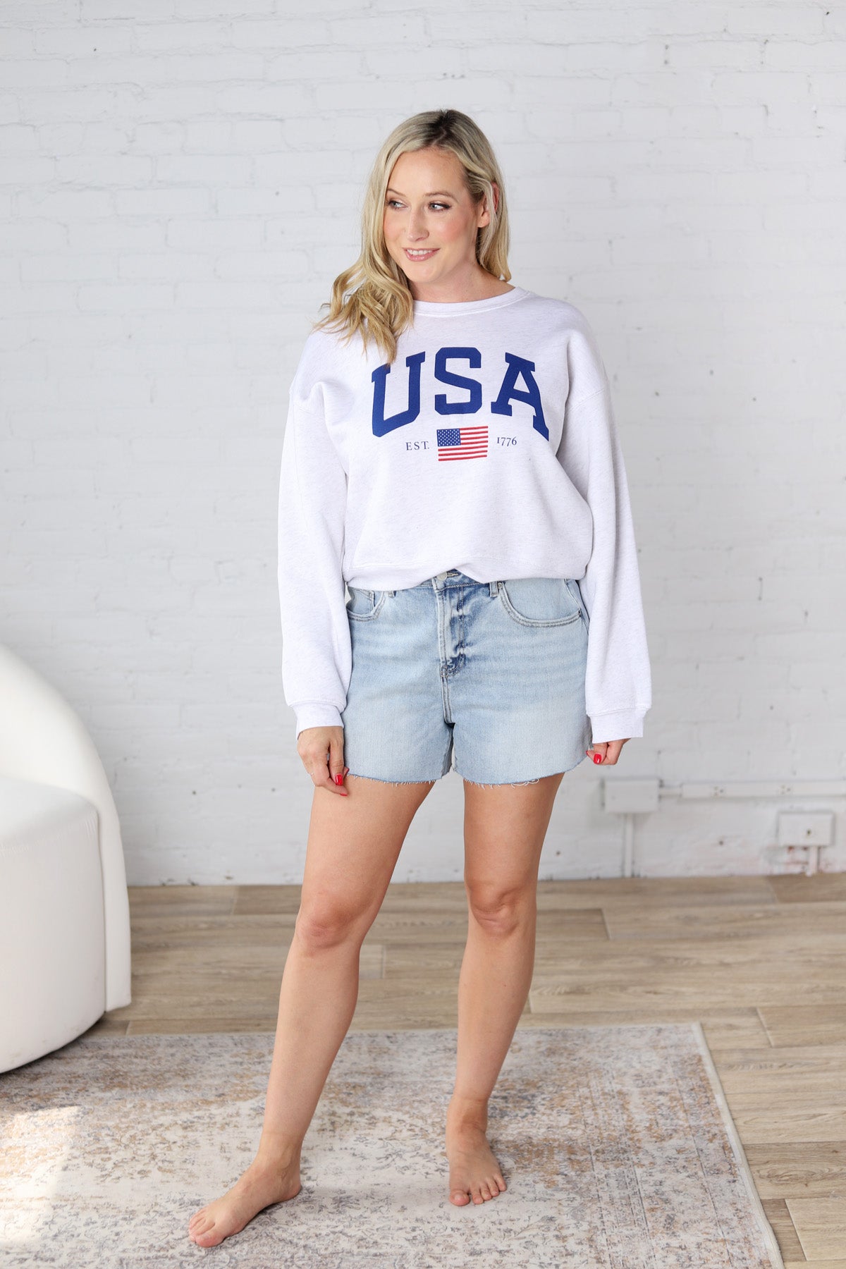 USA Est 1776 Graphic Sweatshirt - White Heather