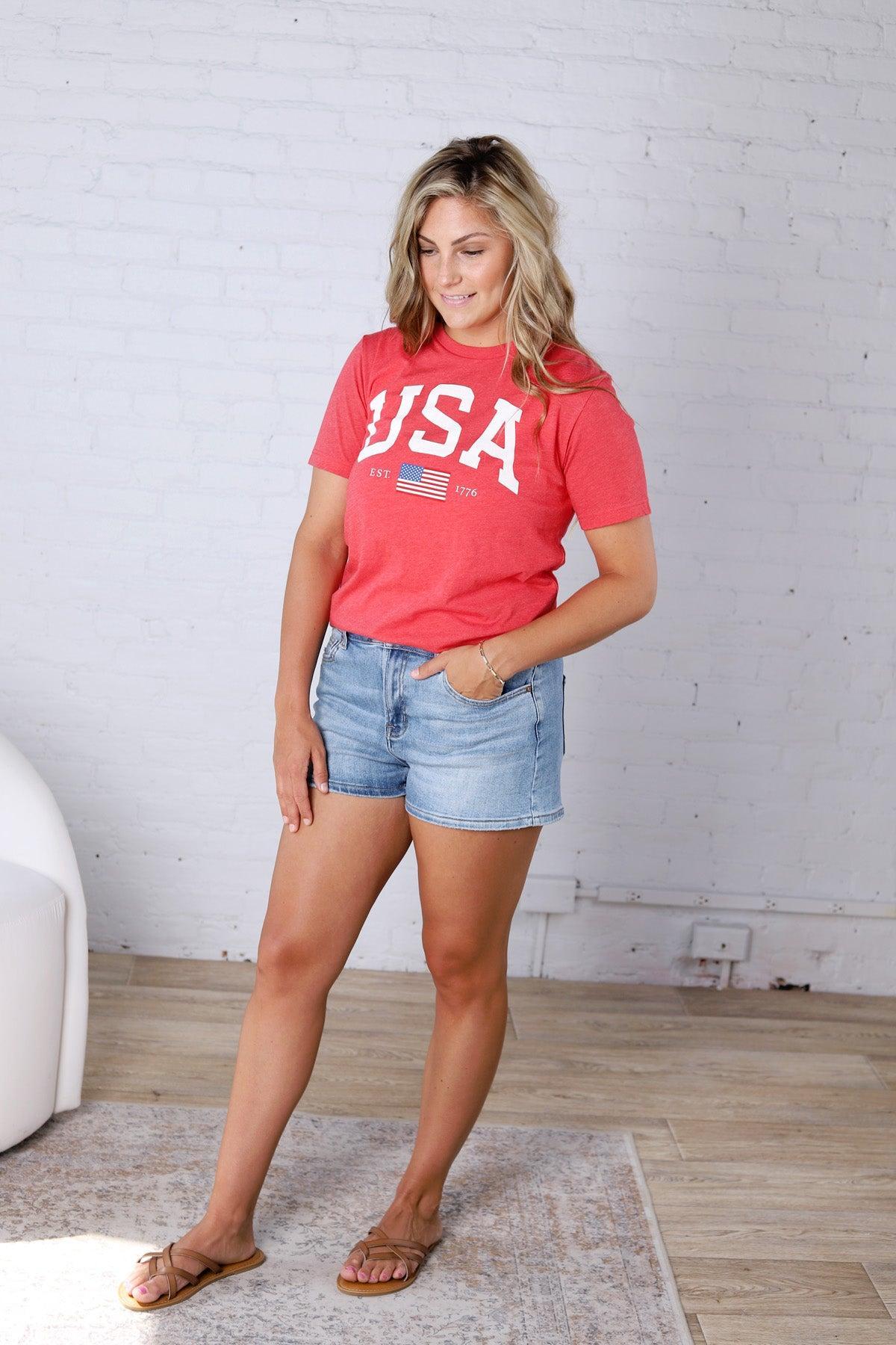 USA Est 1776 Graphic T-Shirt - Heather Red