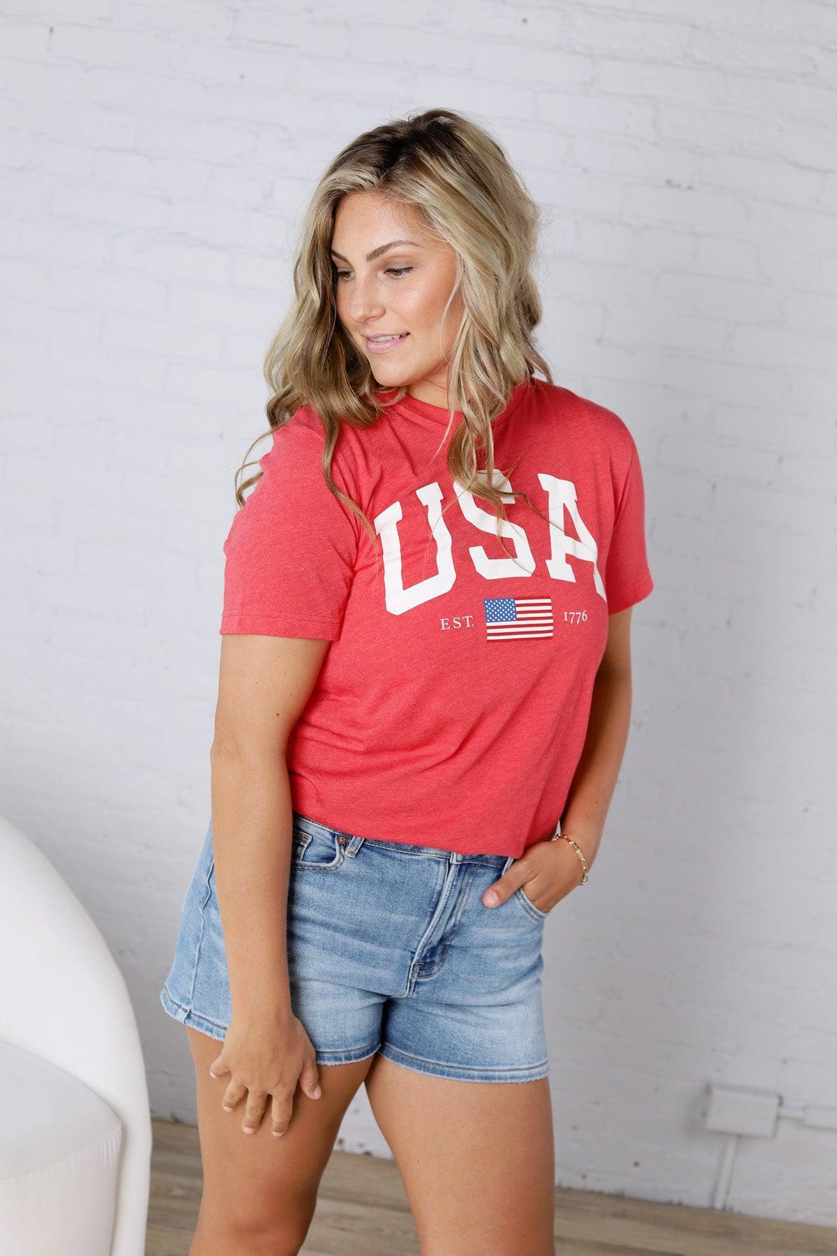 USA Est 1776 Graphic T-Shirt - Heather Red
