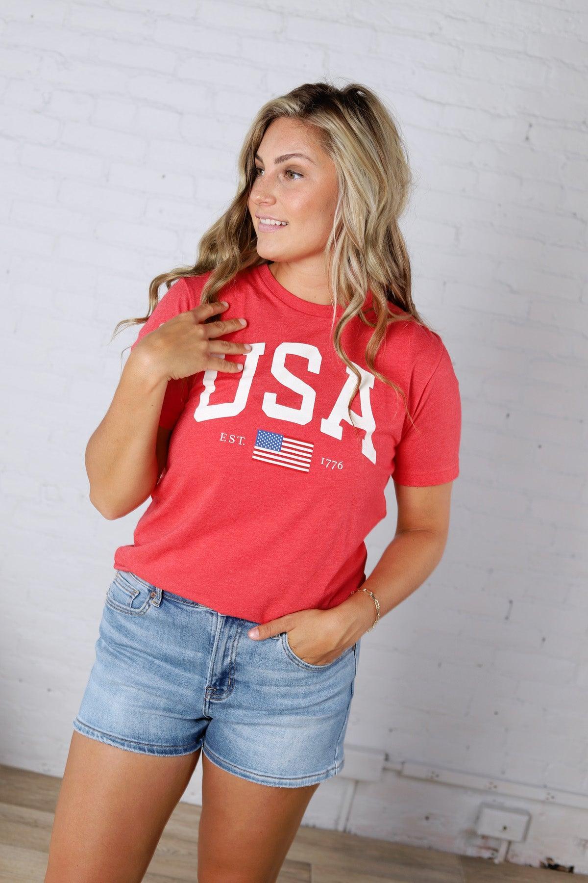 USA Est 1776 Graphic T-Shirt - Heather Red