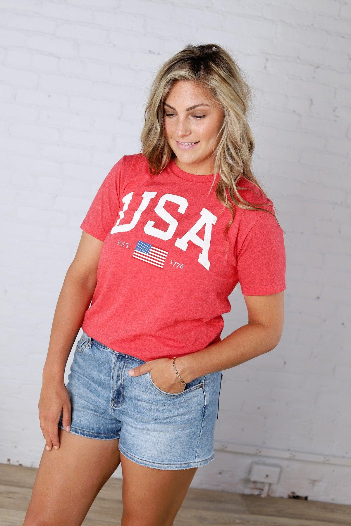USA Est 1776 Graphic T-Shirt - Heather Red