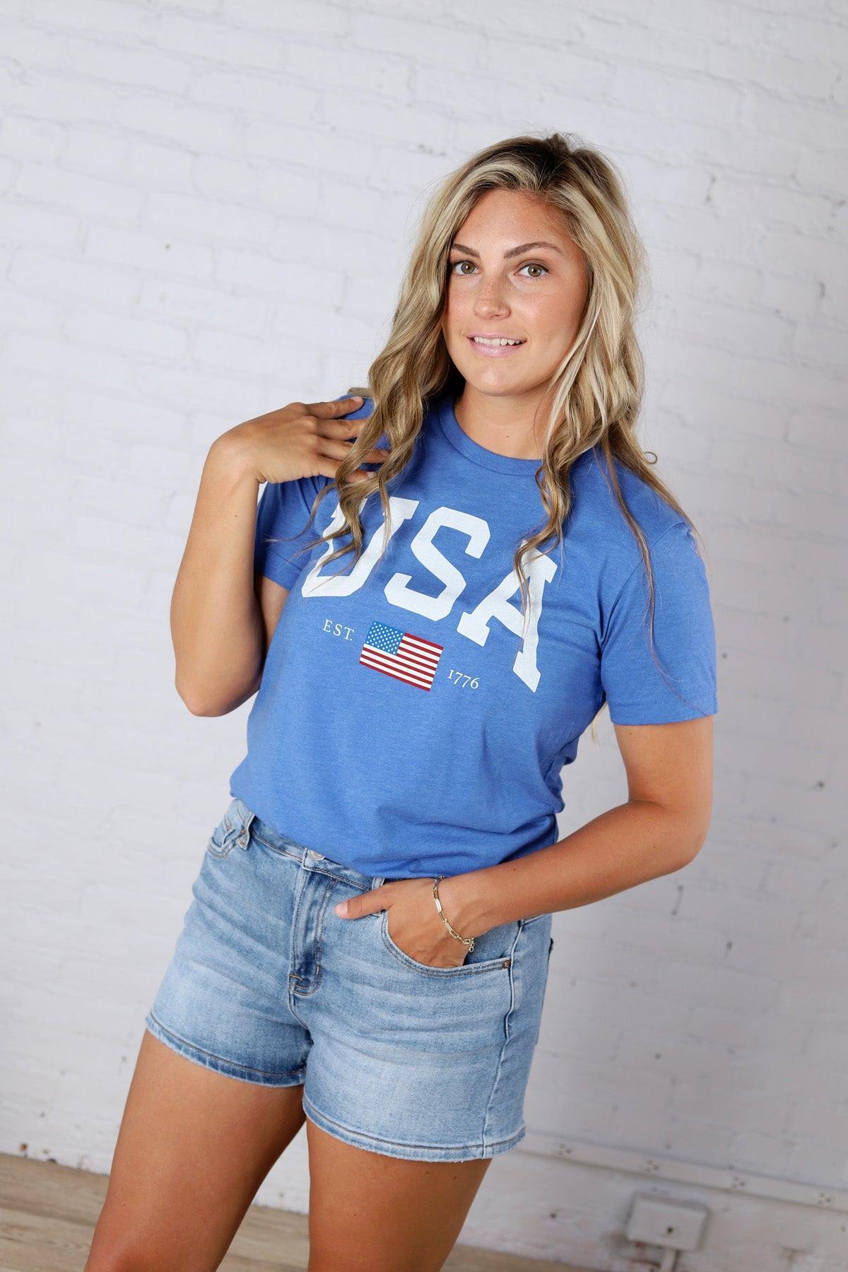 USA Est 1776 Graphic T-Shirt - Heather Royal