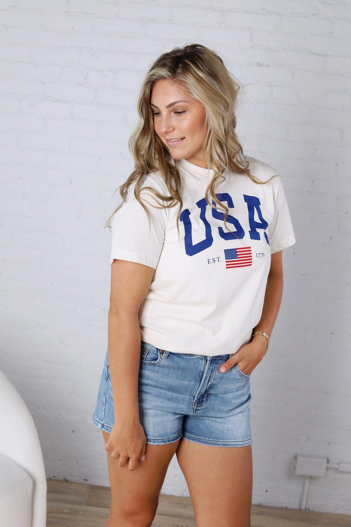 USA Est 1776 Graphic T-Shirt - Vintage White