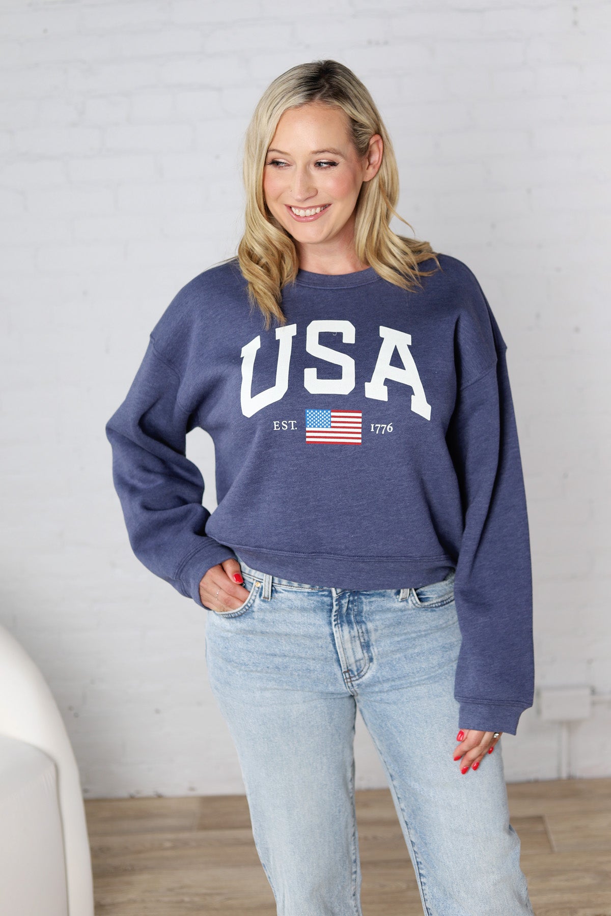 USA Est 1776 Mid Graphic Sweatshirt - Heather Midnight