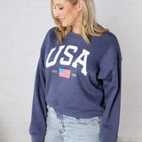 USA Est 1776 Mid Graphic Sweatshirt - Heather Midnight