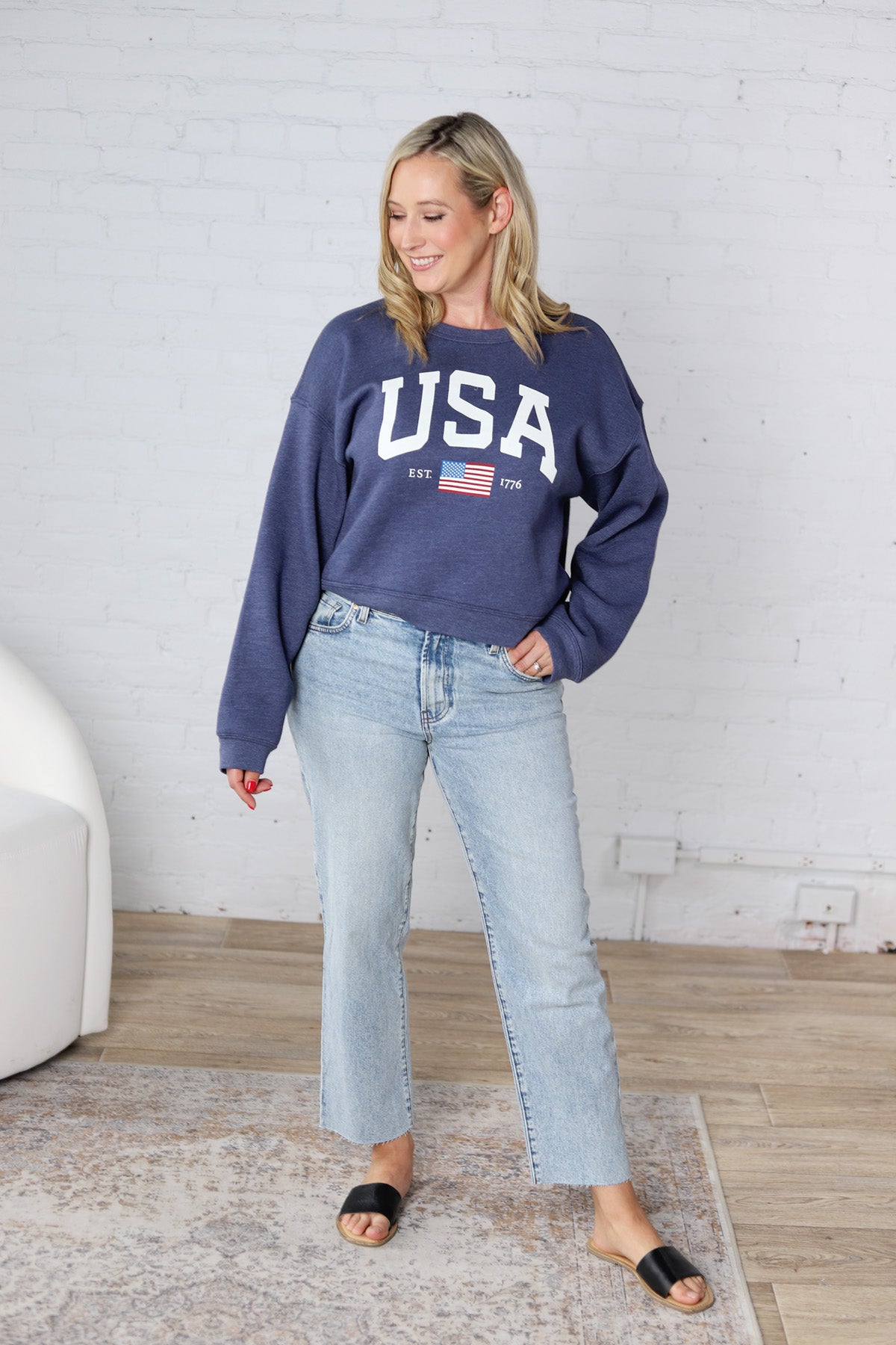 USA Est 1776 Mid Graphic Sweatshirt - Heather Midnight