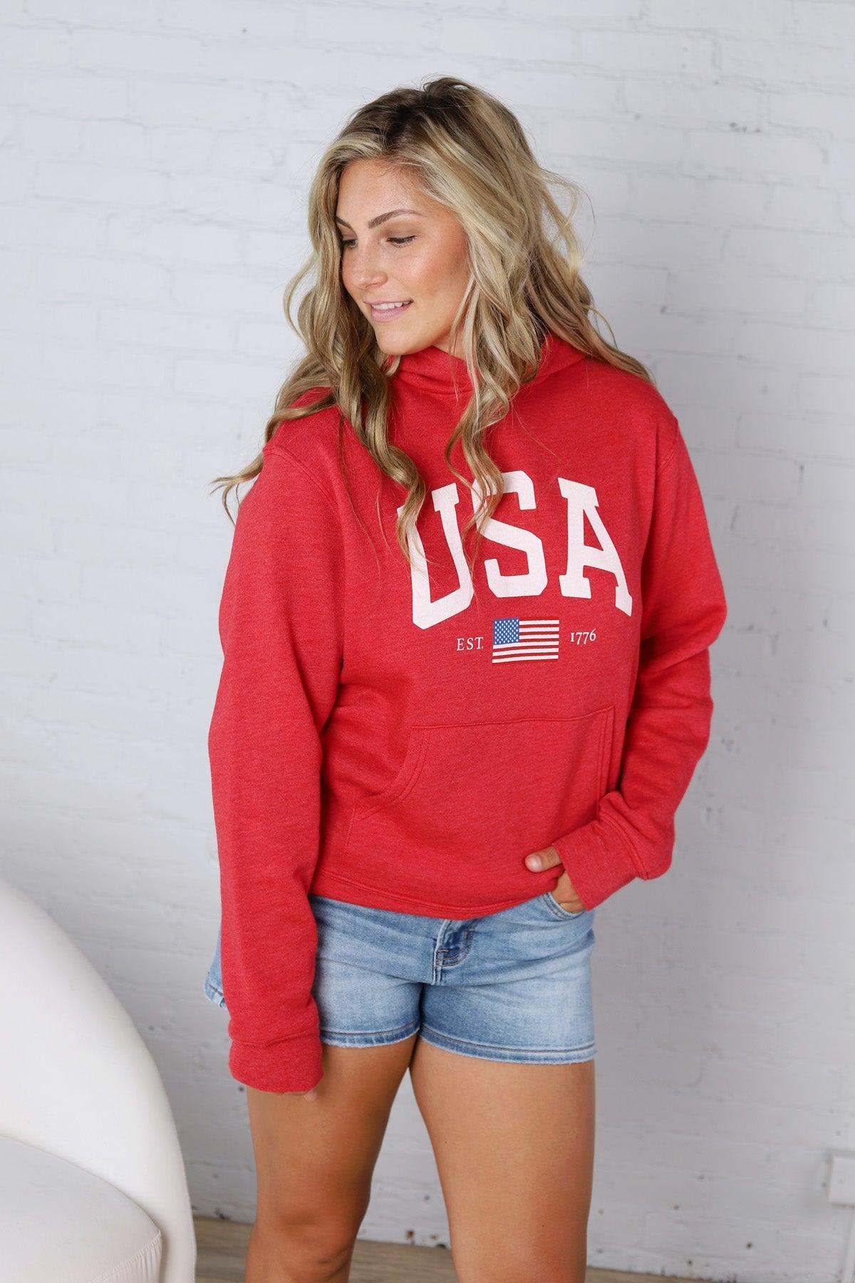 USA Est 1776 Sweatshirt - Cranberry Heather