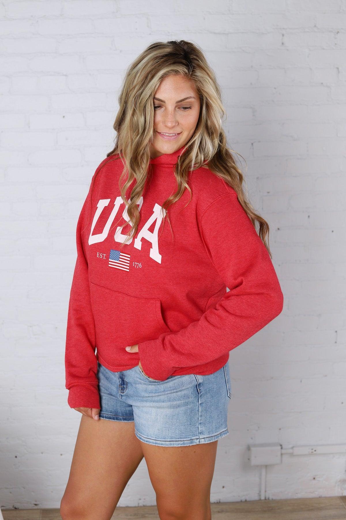 USA Est 1776 Sweatshirt - Cranberry Heather